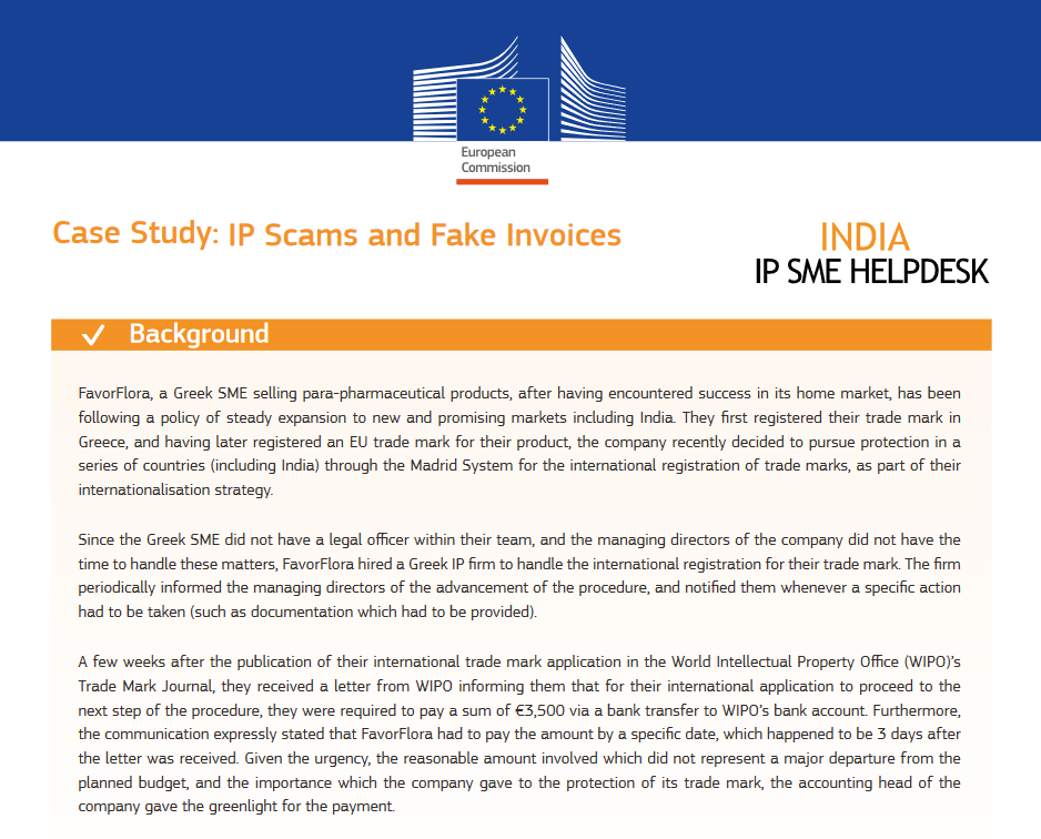 India IP SME Helpdesk Case Study IP Scams