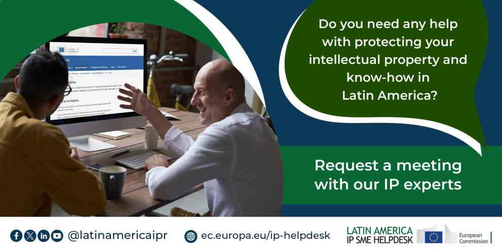 Banner of Latin America, Website ec.europa.eu/ip-helpdesk, Social media @latinamericaipr